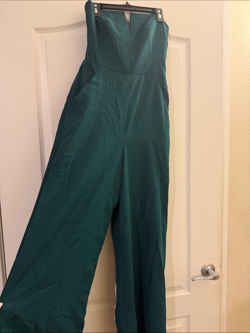 Dessy Collection Strapless Teal Wide-Leg Jumpsuit